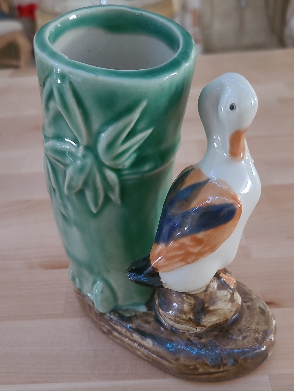 Vintage Ceramic Bird Vase - Green and Multicolor